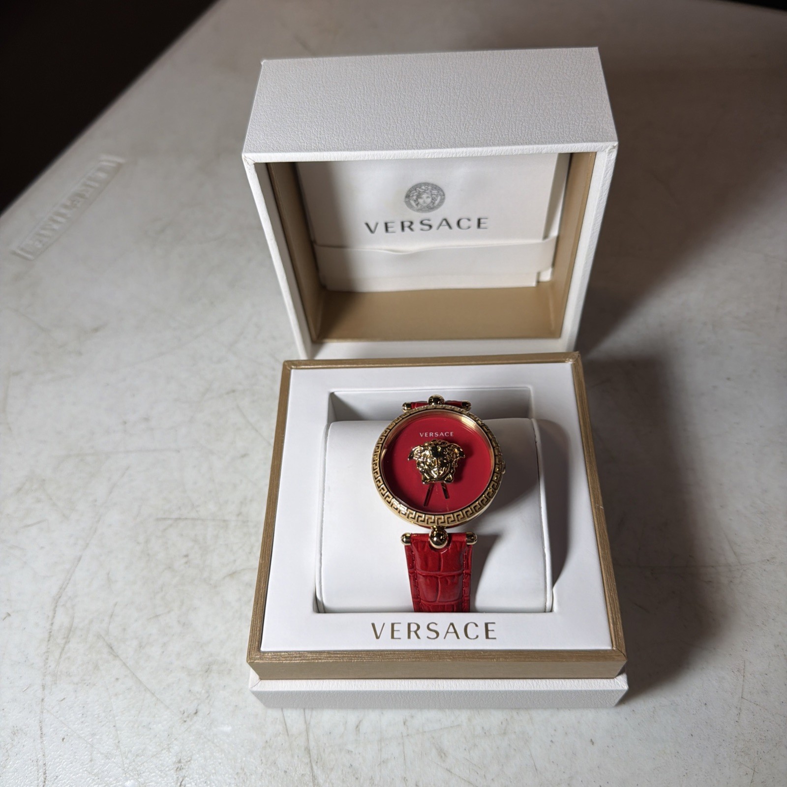 Versace Womens Gold 39mm Red Strap Fashion Watch