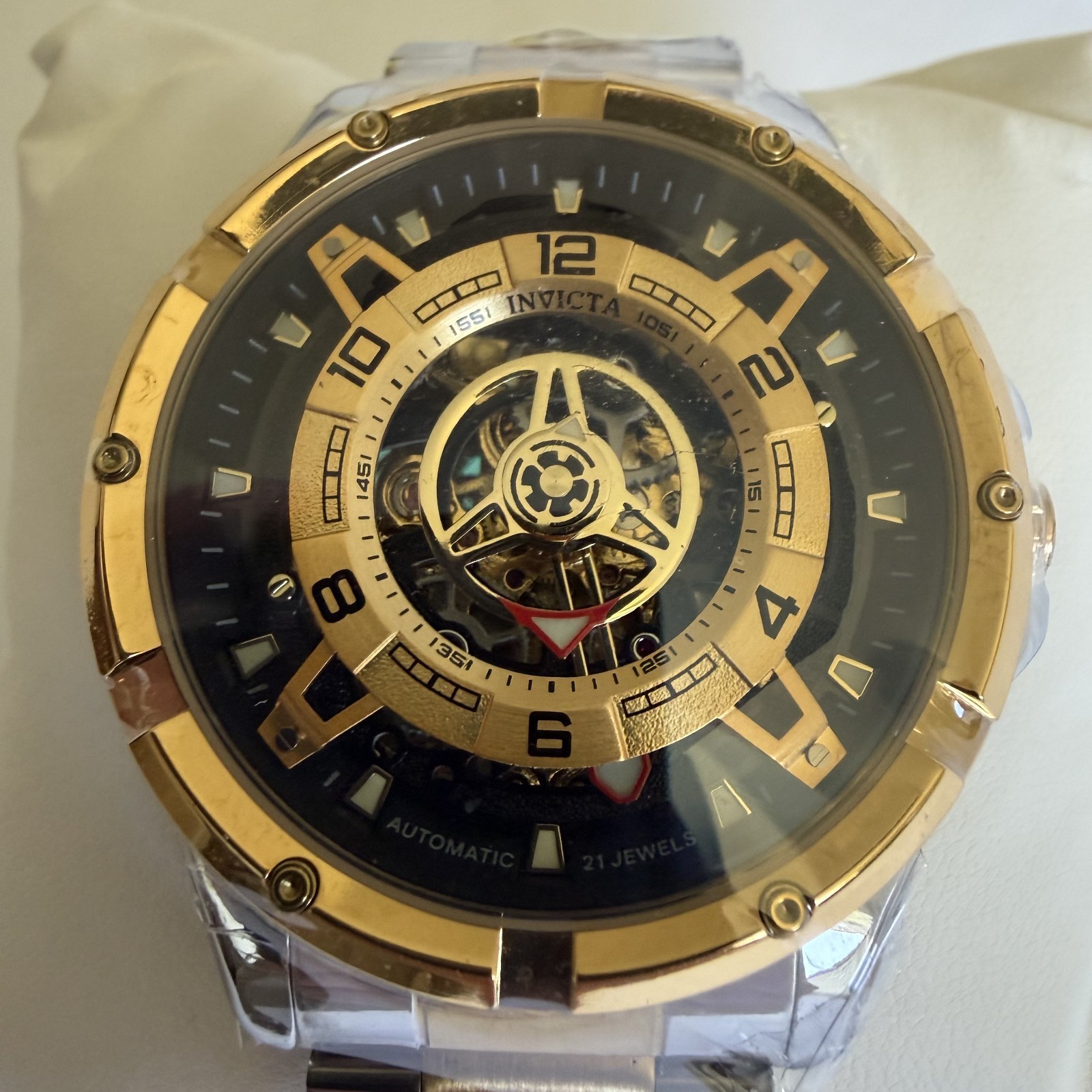 Invicta 70079 Racing Interpoint Men 43.5mm Gold Automatic Skeleton Watch New