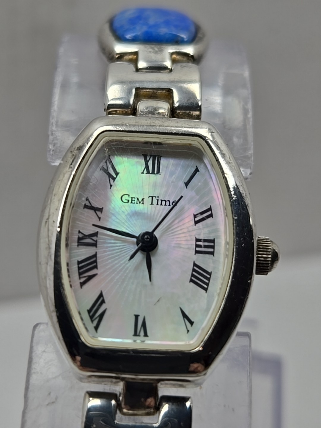Gem Time Sterling Silver Quartz Gemstone Bracelet Watch Lapis New Battery 925